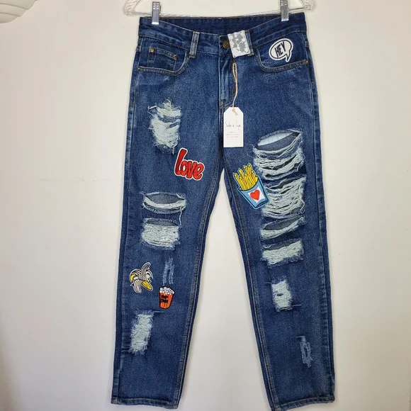 NWT Sadie & Sage Anthropologie Brand Distressed Patch Jeans S8ze Small - Picture 1 of 12
